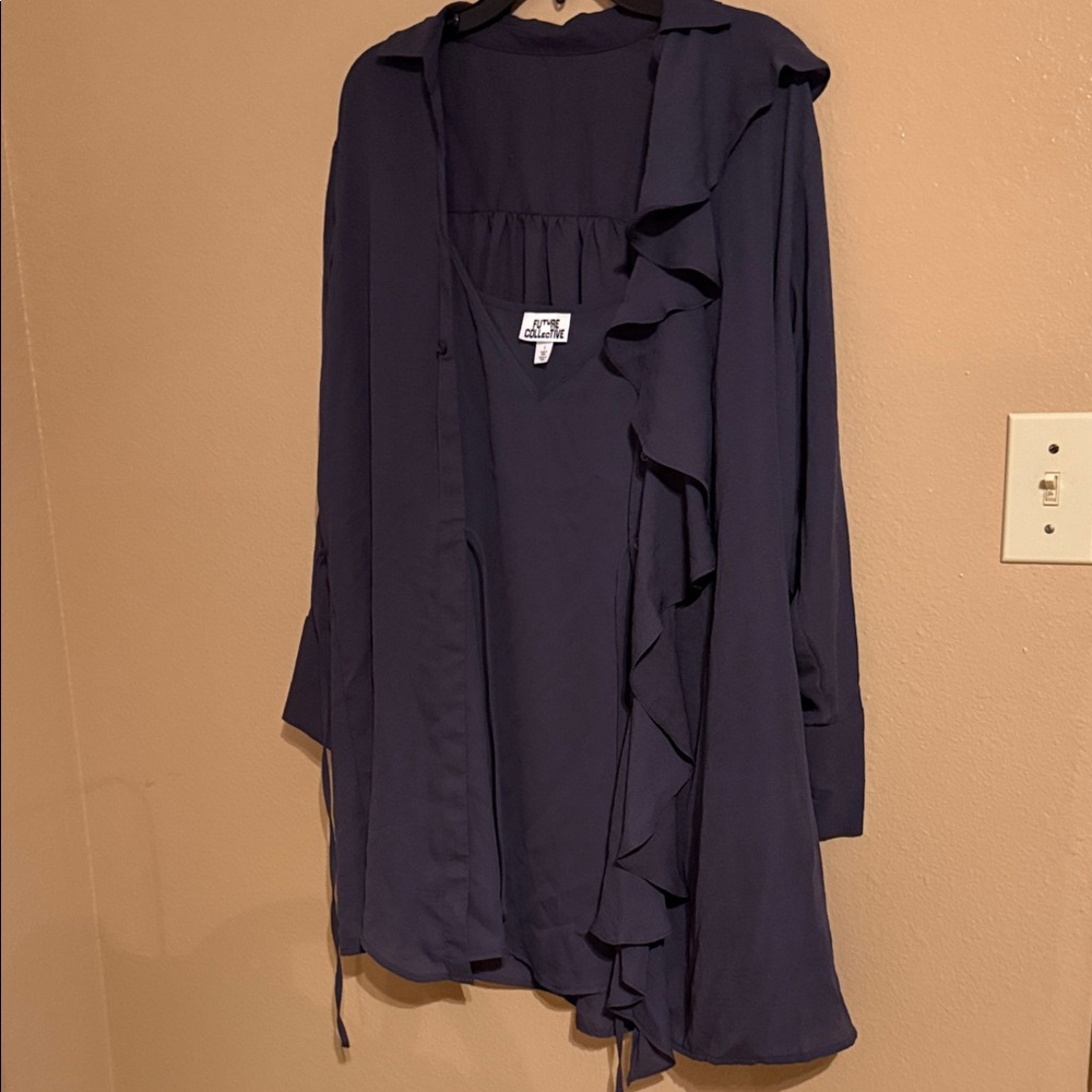 Chic Navy Ruffled Pajama Set